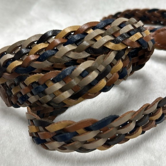 Women's Multicolor Leather Braided Belt, Gold Buckle, Brown Blue Tan Taupe,  2X - Picture 2 of 4